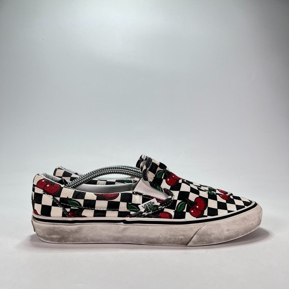 Vans Black White Classic Slip On Cherry Checkers Sneakers Women's Size 8.5